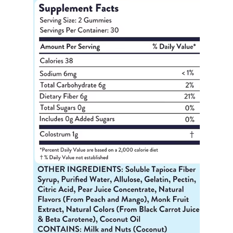 Private Label Strengthen Hair&Nails Colostrum Gummies Boost Immunity Improve Intestine Digestion Fiber&Colostrum Gummy Candy