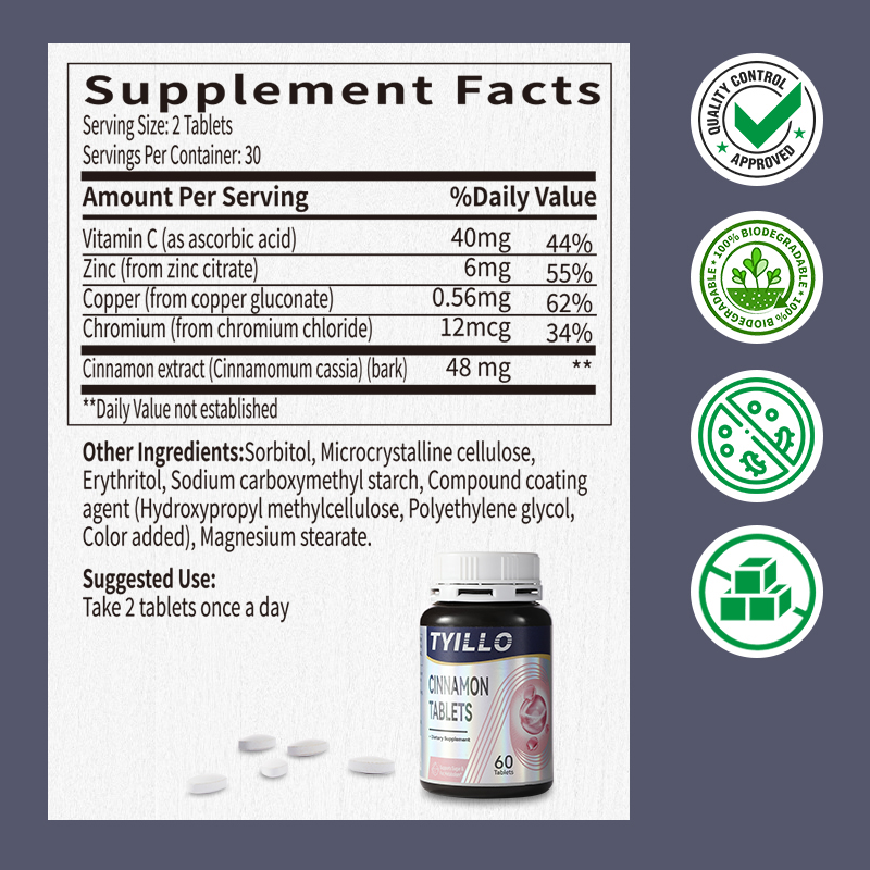 Private Label Cinnamon Vitamin C Tablets Clinically Supported Immunity Metabolism Booster for Teenagers Adults Not for Newborns