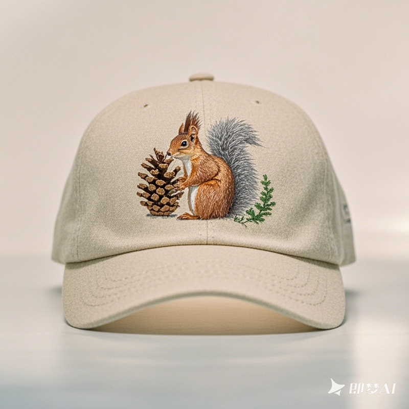 Baseball Cap Manufacturer - Custom Vintage Printed Squirrel 5-Panel All Cotton Material Cartoon Squirrel Pine Cone Logo Velour Bows