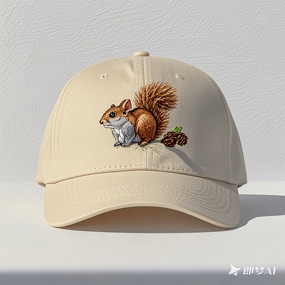 Baseball Cap Manufacturer - Custom Vintage Printed Squirrel 5-Panel All Cotton Material Cartoon Squirrel Pine Cone Logo Velour Bows
