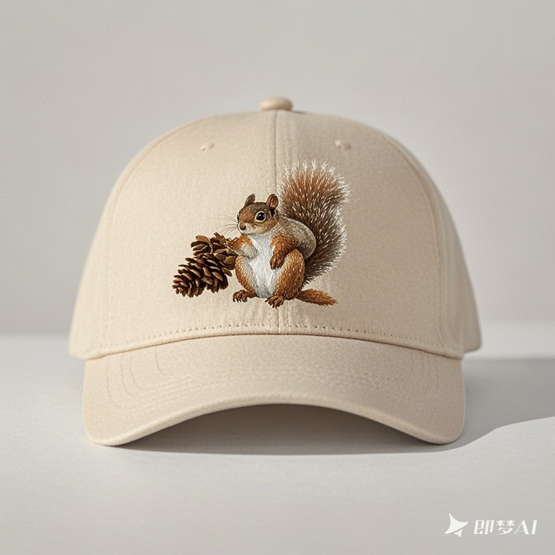 Baseball Cap Manufacturer - Custom Vintage Printed Squirrel 5-Panel All Cotton Material Cartoon Squirrel Pine Cone Logo Velour Bows