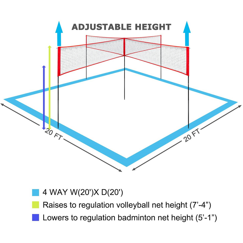 Four Square Volleyball Net Manufacturer - JVN05C Factory Price 4 Way Badminton Net 4 Way Volleyball Net