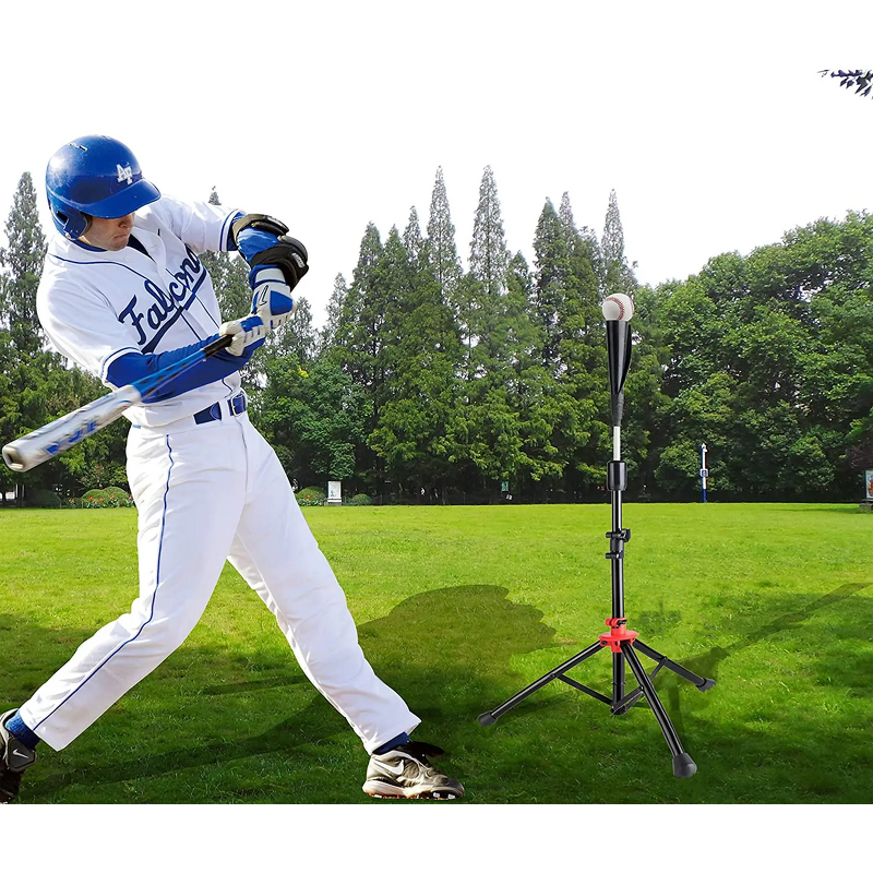 Batting Tee Manufacturer - Portable Adjustable Steel Frame Rubber Cone Training Practice Tripod for Baseball or Softball Black Ball Rebounders