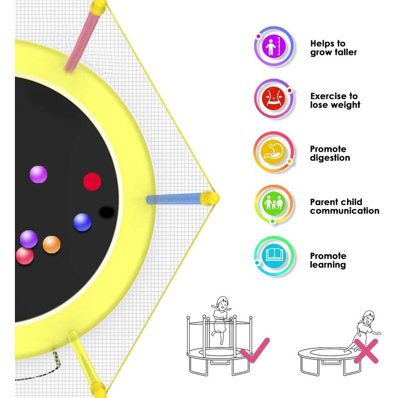 Trampoline Manufacturer - Large Foldable Mini for Kids with Enclosure Net 55in-Load 450lbs