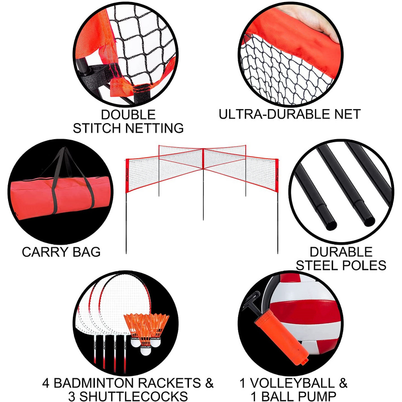 Four Square Volleyball Net Manufacturer - JVN05C Factory Price 4 Way Badminton Net 4 Way Volleyball Net