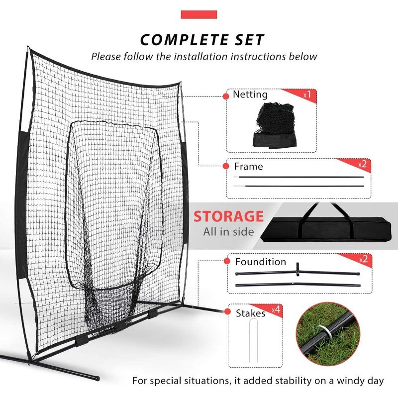 Baseball Net Manufacturer - Portable Training Cage Softball Practice Hitting Pitching High Quality 7FT by 7FT Golf Disc