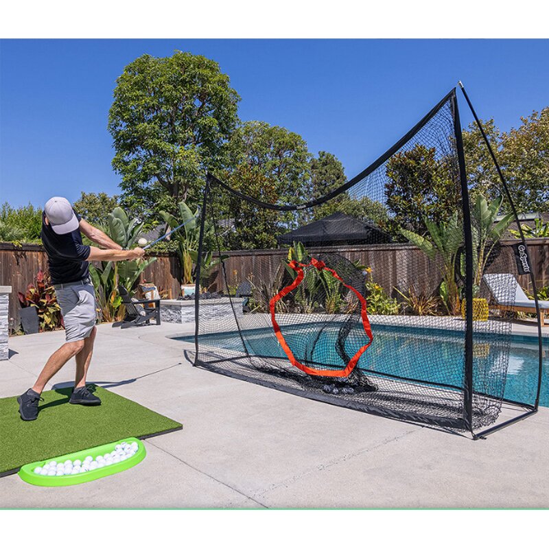 Golf Practice Net Manufacturer - Classic 10 X 7 ft Hitting Cage with Impact Screen & Blank Simulator Nylon Material Choose Printed Graphics