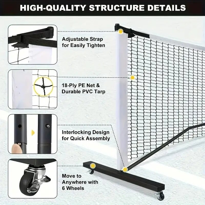 Pickleball Net Set Manufacturer - 22FT Professional Heavy Duty Customized Official Portable With Six Wheels