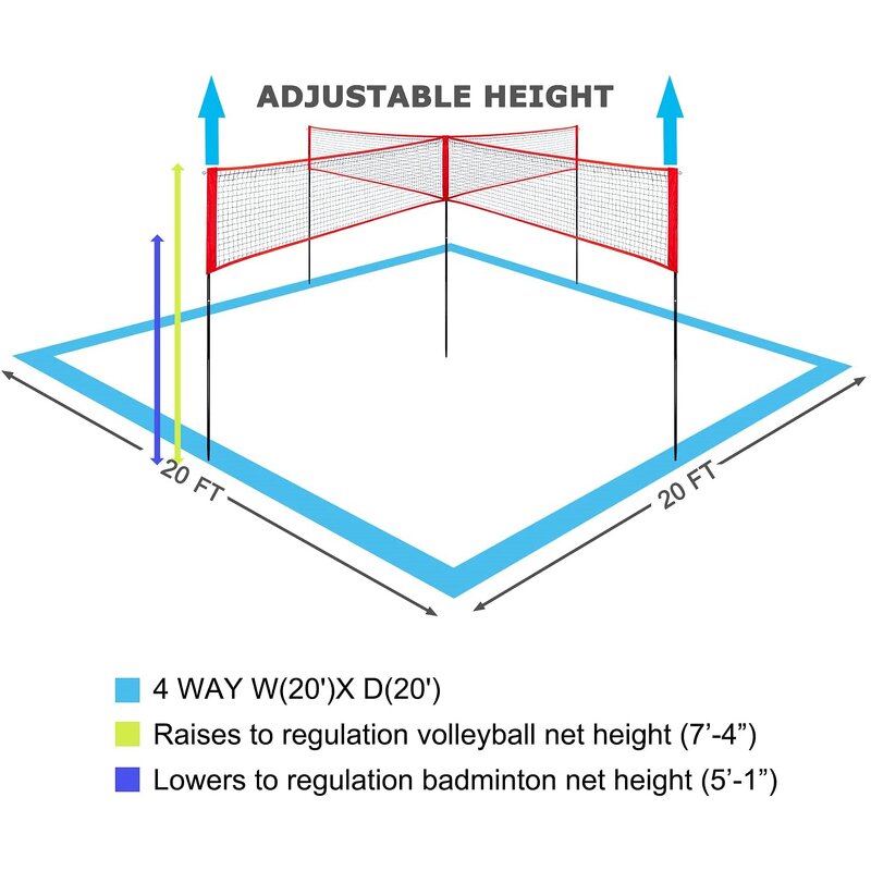 Four Square Volleyball Net Manufacturer - VN05A Cheap Price 4 Way Badminton Net 4 Way Volleyball Net