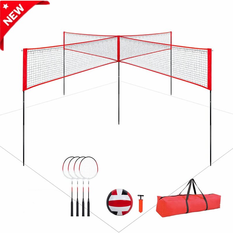 Four Square Volleyball Net Manufacturer - VN05A Cheap Price 4 Way Badminton Net 4 Way Volleyball Net