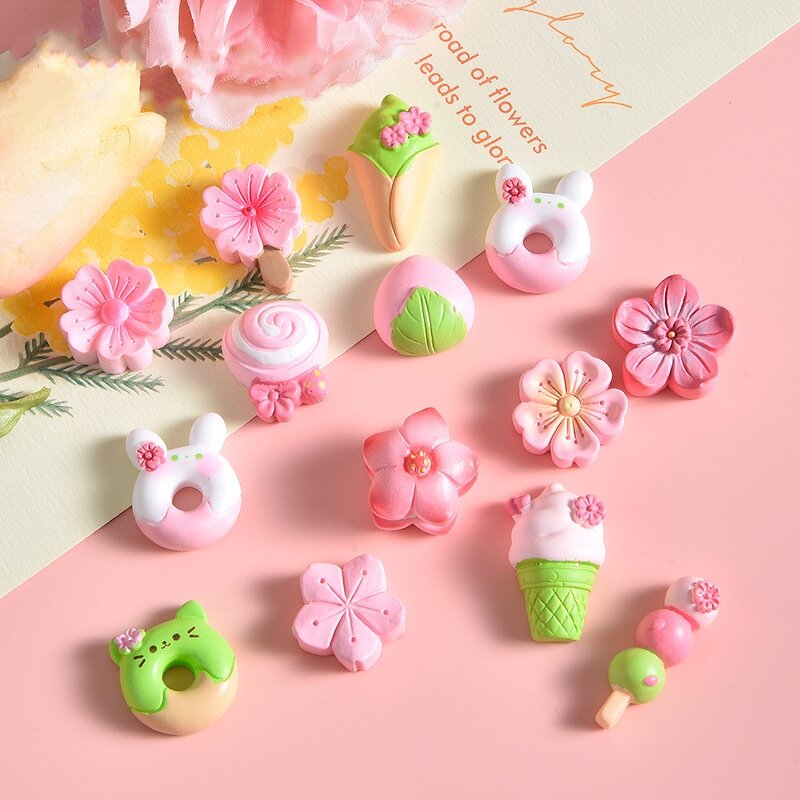 Resin Crafts Manufacturer - Cartoon Cherry Blossom Macaron Series DIY for Cake Decoration Garden Home Car Desktop or Small