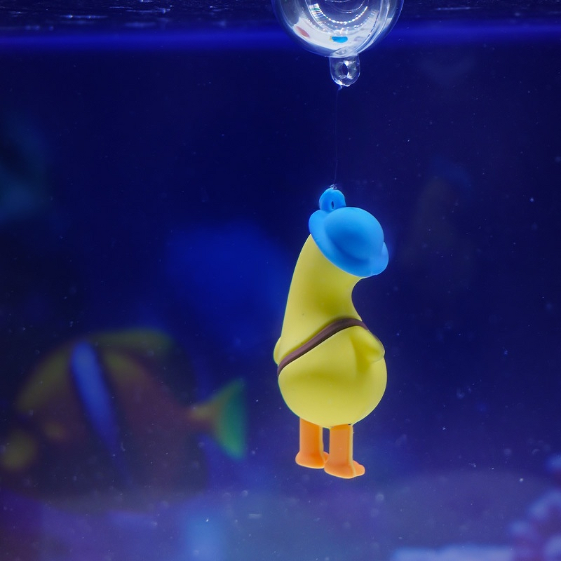 PVC Yellow Duck Ornament Manufacturer - New Popular Tilted Head Small Character Diver for Outdoor Fish Tank for Indoor Outdoor