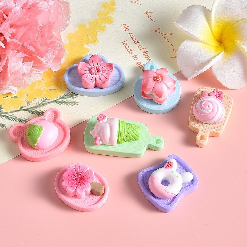 Resin Crafts Manufacturer - Cartoon Cherry Blossom Macaron Series DIY for Cake Decoration Garden Home Car Desktop or Small