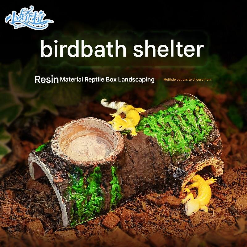 Bark Hideout Manufacturer - 18cm Simulated for Reptiles Gecko Lizard Turtle Basking Platform Drinking Feeding Bowl Dual-use Cave
