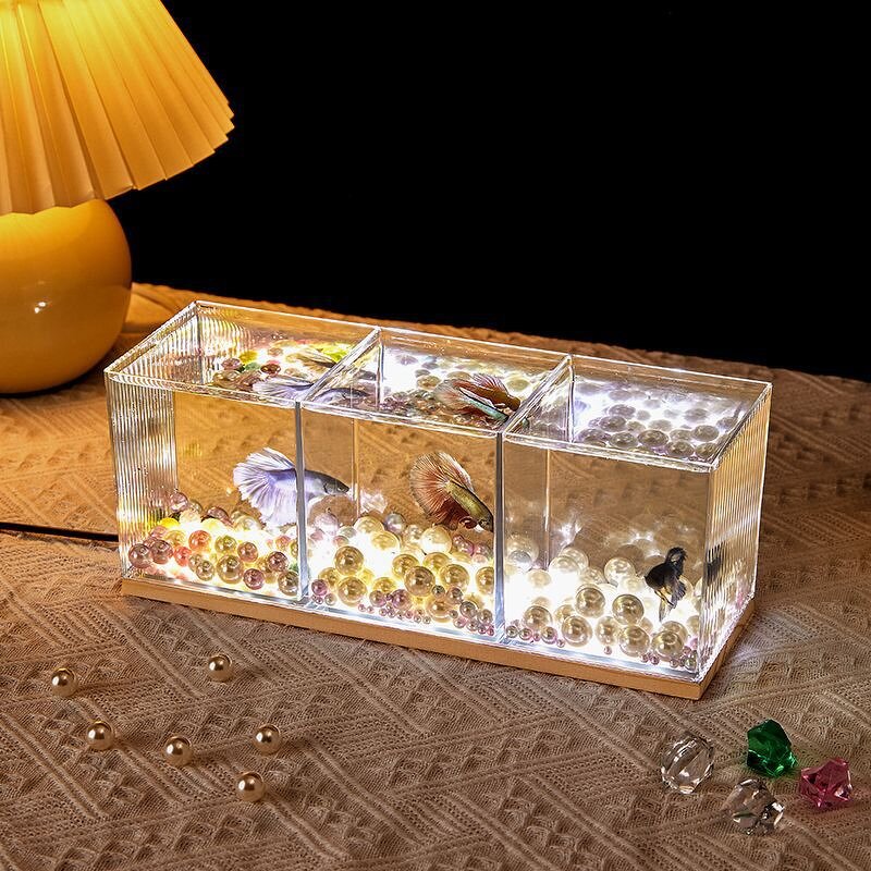 Goldfish Tank Manufacturer - Small Square Desktop Display Plastic Simulation Glass Betta Fish tank Aquarium Ornament for Home