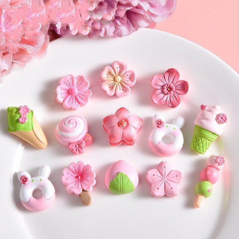 Resin Crafts Manufacturer - Cartoon Cherry Blossom Macaron Series DIY for Cake Decoration Garden Home Car Desktop or Small