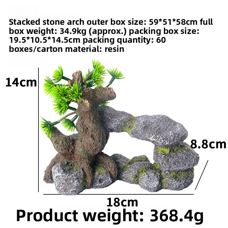 Fish Tank Ornament Manufacturer - Hot-Selling Resin Stimulation Small Stacked Rocks Tree Arch Decoration Living Room Aquarium
