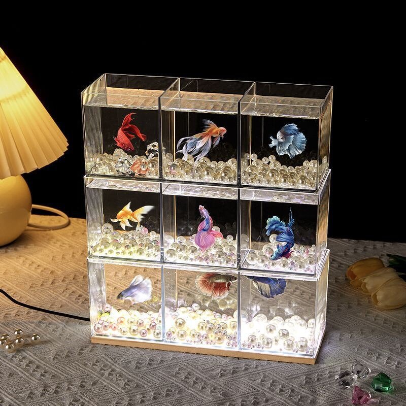 Goldfish Tank Manufacturer - Small Square Desktop Display Plastic Simulation Glass Betta Fish tank Aquarium Ornament for Home
