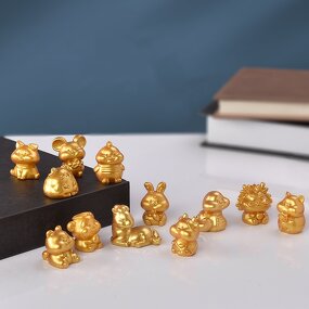 Micro Landscape Decoration Manufacturer - Wholesale Zodiac Golden Resin Animal Small Ornaments Pig Tiger Desktop Car Landscaping Crafts