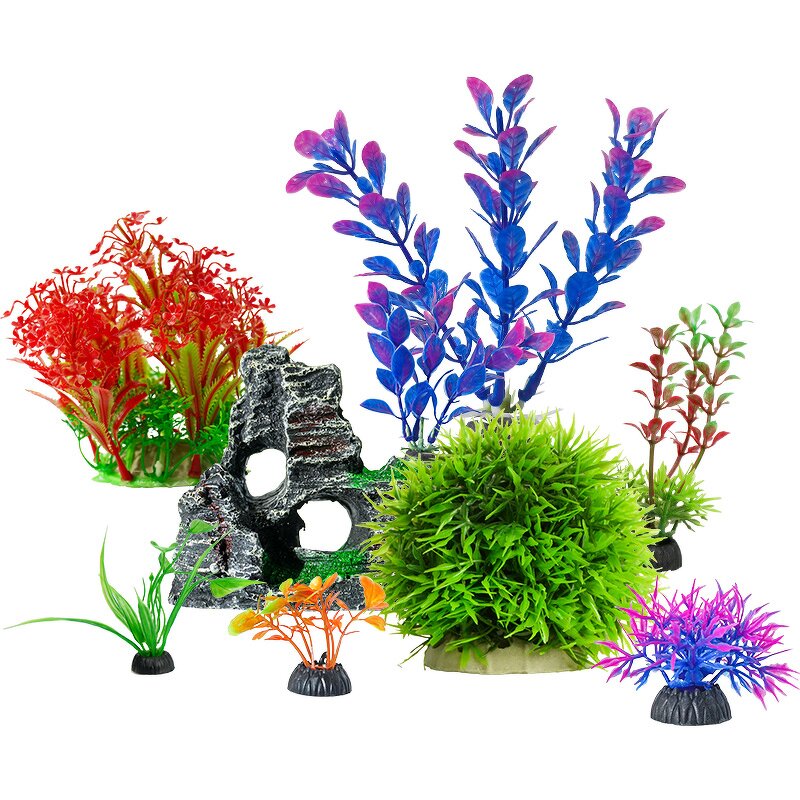 Aquarium Decoration Manufacturer - Customized Hot Style Fish tank High Quality Artificial Plants and Resin Rockery Set Mix