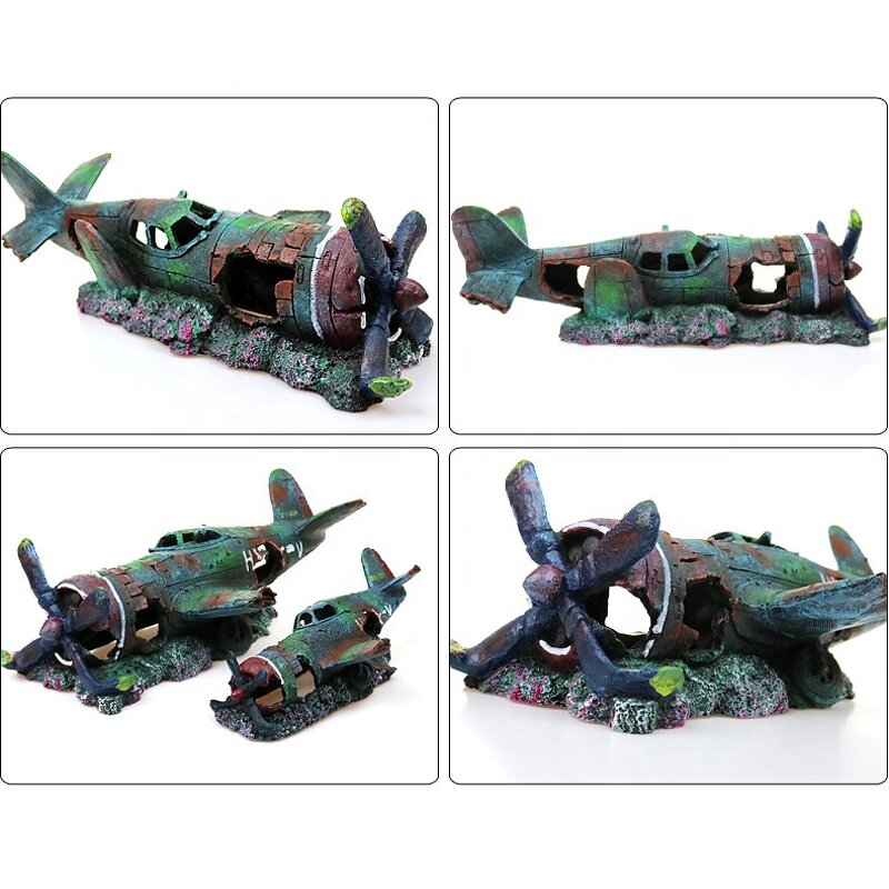 Battleship Shipwreck Ornament Manufacturer - Creative Fighter Aircraft Wreck Aquarium Landscaping Decoration Fish Tank Craft