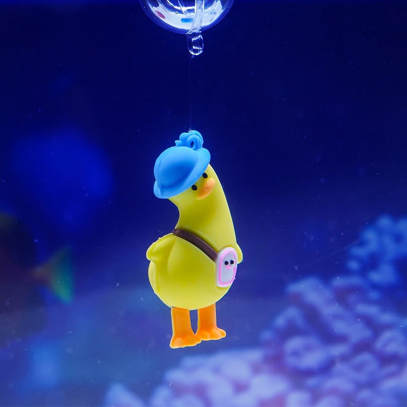 PVC Yellow Duck Ornament Manufacturer - New Popular Tilted Head Small Character Diver for Outdoor Fish Tank for Indoor Outdoor