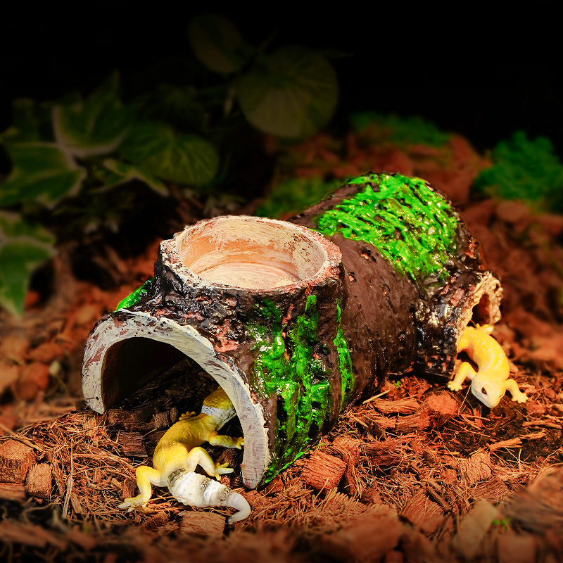 Bark Hideout Manufacturer - 18cm Simulated for Reptiles Gecko Lizard Turtle Basking Platform Drinking Feeding Bowl Dual-use Cave