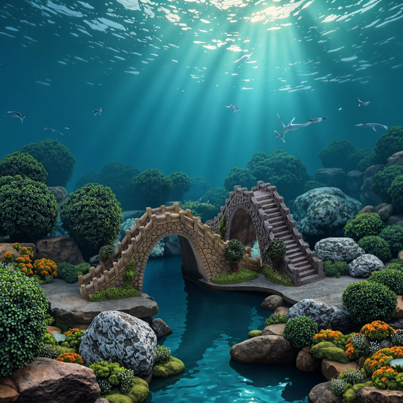 Glass Aquarium Decorations Manufacturer - 14cm Eco-Friendly Psychological Sand Table with Arch Bridge Building for Living Room Fish