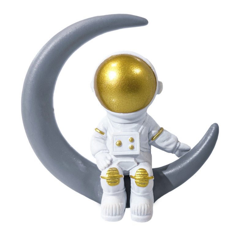 Astronaut Theme Decorative Ornaments Manufacturer - Creative New PVC Golden Blue Moon Spaceman Toy Graduation Gift for Fish tank