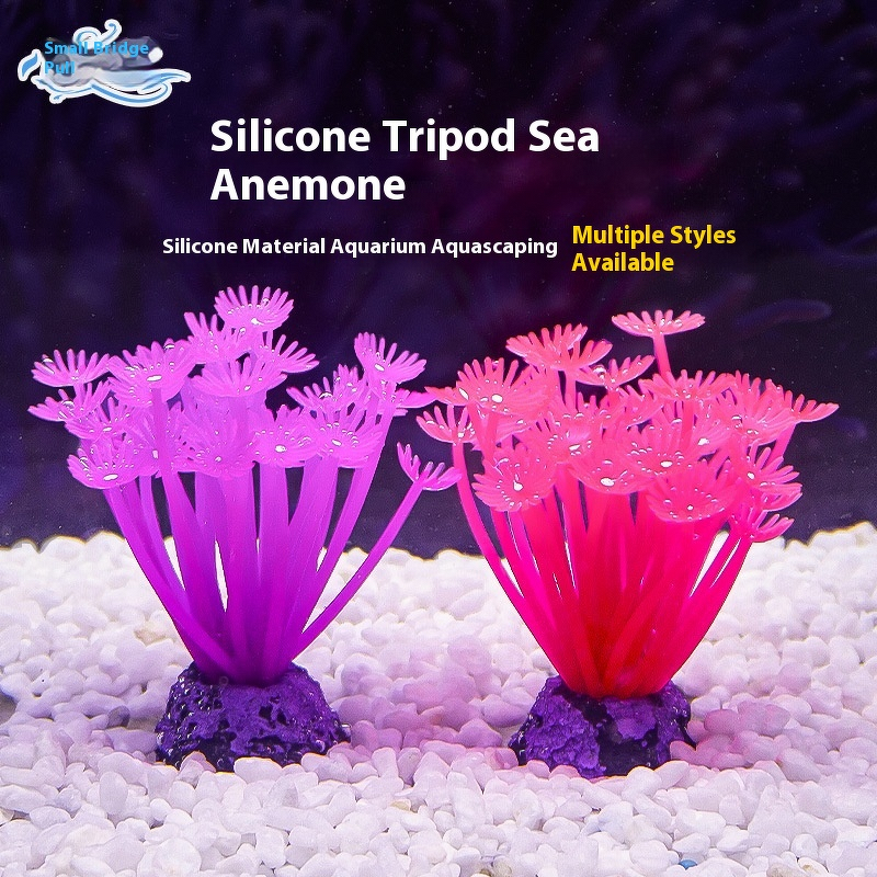 Anemone Silicone Aquarium Decor Manufacturer - Manufacturer Direct Sales Colorful Three-Pronged Simulated Coral for Fish Tank