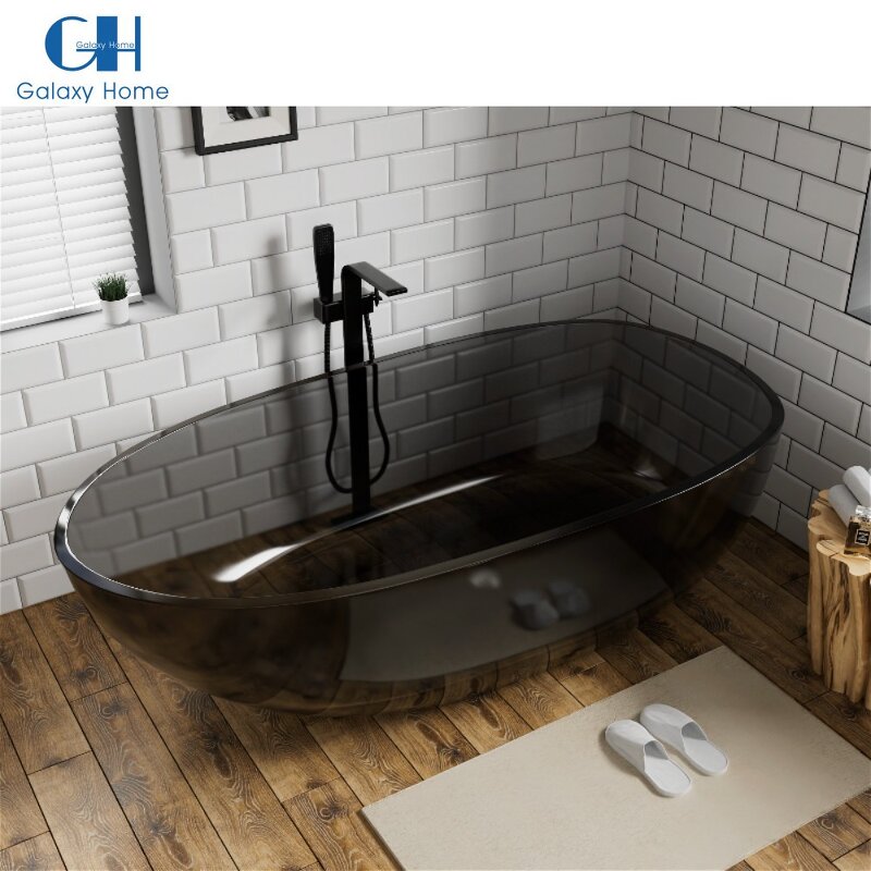 Resin Stone Bathtub Manufacturer - Modern Oval Shape Floor Translucent Hotel Project Solid Surface Polyester for Sale