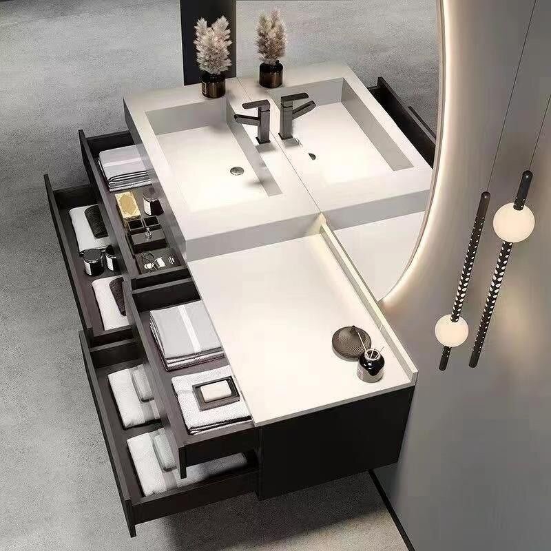 Bathroom Vanity Cabinet Manufacturer - Half Moon Wooden Panel With Single and Double Sinks and Mirror Wash Basin for Hotel