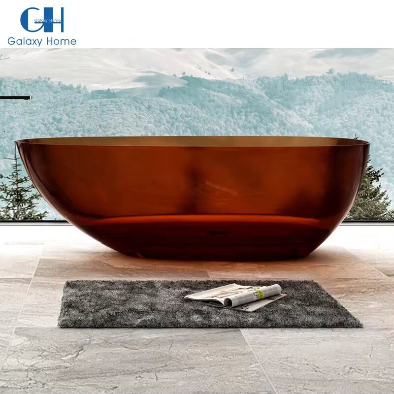 Freestanding Tub Manufacturer - Contemporary Oval Resin Acrylic Colourful Transparent Solid Surface Stone Walk in Shower