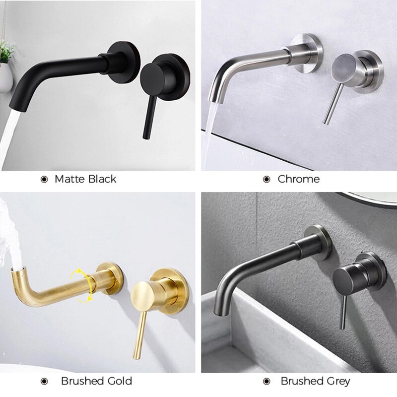 Basin Mixer Faucet Manufacturer - Brushed European Hot/Cold Water Stainless Steel Modern Dual Handle Black Finish Wall-Mounted Tap