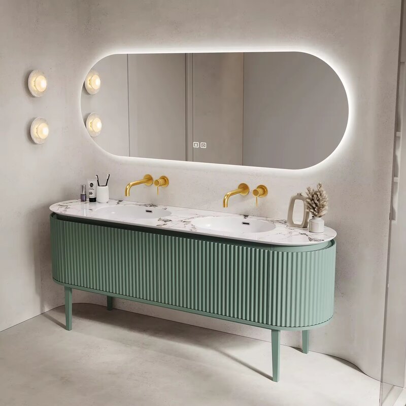 Bathroom Vanity Set Manufacturer - Hot Selling Washbasin Cabinet With Smart Lighted Mirror and Sintered Stone Sink