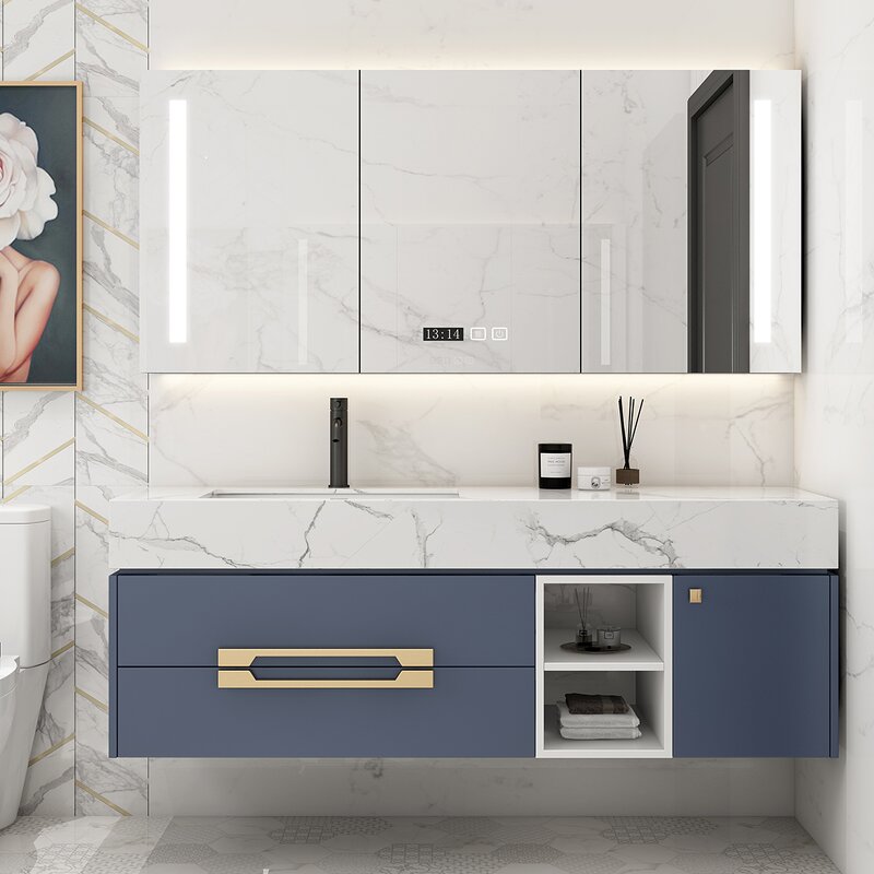 Bathroom Vanity Unit Manufacturer - Modern 600mm 51 Inch Marble Wall Hung with Mirror Gray for Modern Bathrooms