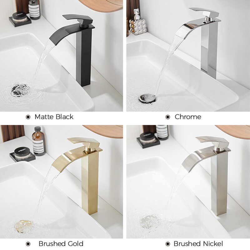 Bathroom Faucet Manufacturer - Polished Chrome Single-Handle Waterfall Spout Tall RV Lavatory Vessel Sink Featuring Stainless Steel