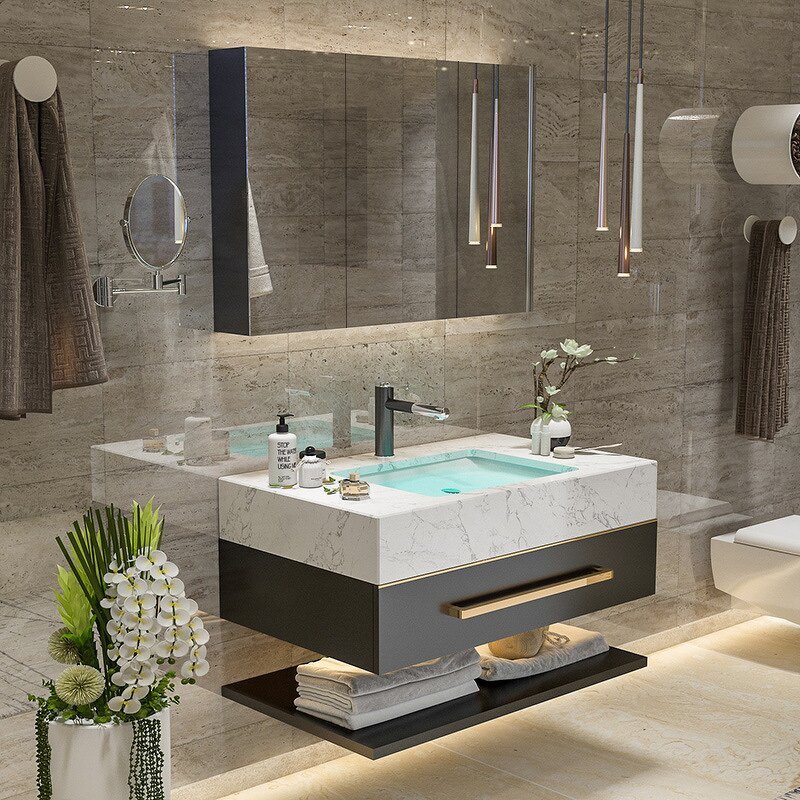 Bathroom Furniture Manufacturer - Modern European Wall Mounted Wood Vanity Cabinet Set With Double Sink