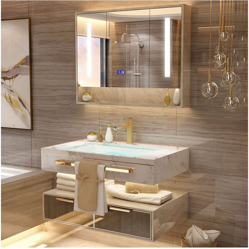 Bathroom Vanities Manufacturer - 2025 Luxury European Style Floating Cabinet with LED Mirror and Ceramic Basin for Apartments