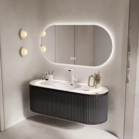 Bathroom Vanity Set Manufacturer - Hot Selling Washbasin Cabinet With Smart Lighted Mirror and Sintered Stone Sink
