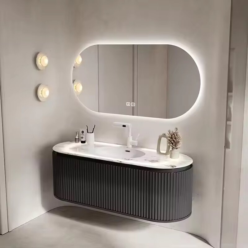 Bathroom Vanity Set Manufacturer - Hot Selling Washbasin Cabinet With Smart Lighted Mirror and Sintered Stone Sink