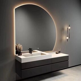 Bathroom Vanity Cabinet Manufacturer - Half Moon Wooden Panel With Single and Double Sinks and Mirror Wash Basin for Hotel