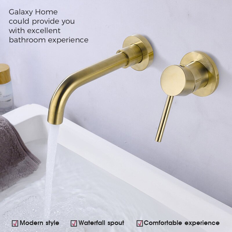Basin Faucet Manufacturer - Single-Hole Brushed Gold Stainless Steel Wall Mounted Modern Design Single Handle Hot and Cold Water Mixer