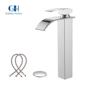 Bathroom Faucet Manufacturer - Polished Chrome Single-Handle Waterfall Spout Tall RV Lavatory Vessel Sink Featuring Stainless Steel