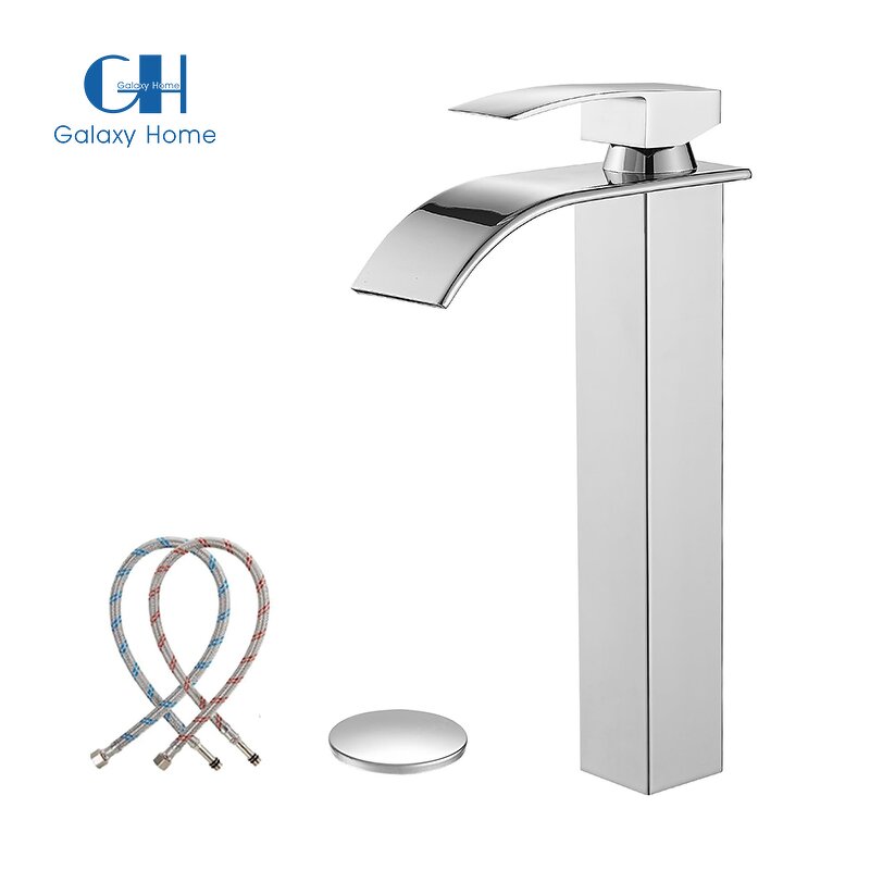 Bathroom Faucet Manufacturer - Polished Chrome Single-Handle Waterfall Spout Tall RV Lavatory Vessel Sink Featuring Stainless Steel