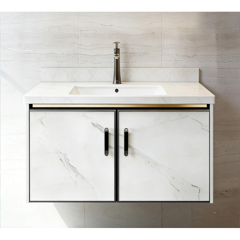 Bathroom Vanity Manufacturer - Sintered Stone ultra Moden Cabinets Modern Floating Ceramic Integrated with Double Single Sink