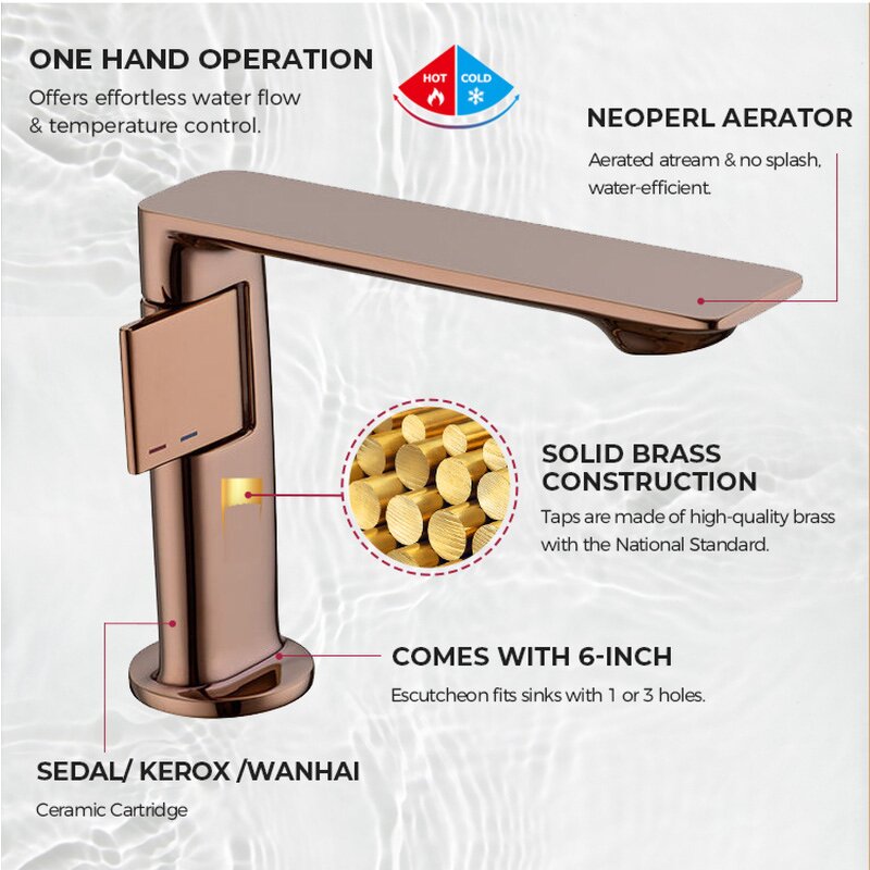 Bathroom Sink Faucets Manufacturer - Modern New Brass Cold Hot Wash Basin Tap Rose Gold with Stainless Steel Valve Core