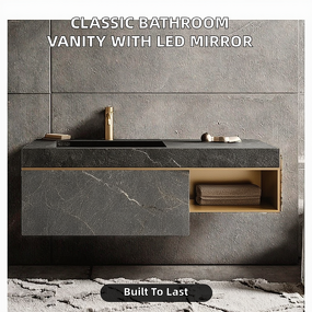 Bathroom Vanity Set Manufacturer - Luxury Modern Solid Wood Wall-mounted with Integrated Washbasin Ceramic Countertop and All-copper Faucets