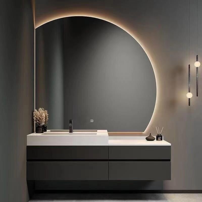 Bathroom Vanity Cabinet Manufacturer - Half Moon Wooden Panel With Single and Double Sinks and Mirror Wash Basin for Hotel