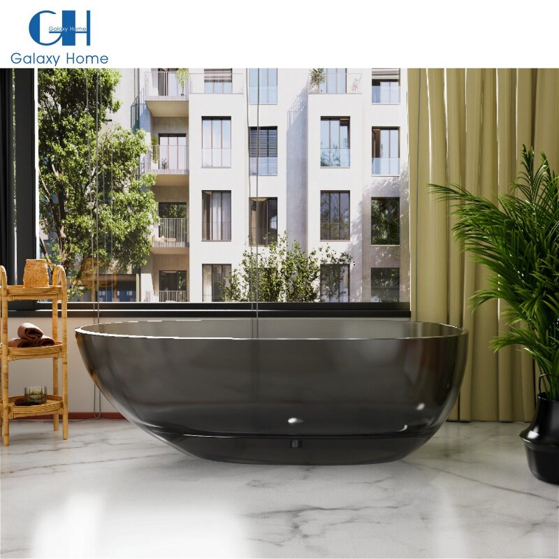 Resin Stone Bathtub Manufacturer - Modern Oval Shape Floor Translucent Hotel Project Solid Surface Polyester for Sale